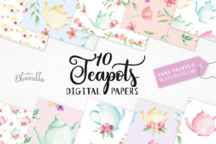Watercolor Teapot Patterns Tea Set Flora: Elegant, Ready-to-Use Digital Papers for Creative Projects